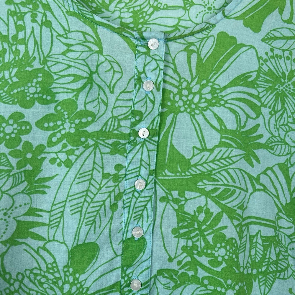 J.Crew Cotton Top Womens Medium Turquoise Green Tunic Floral Beach Preppy Resort - Picture 5 of 8